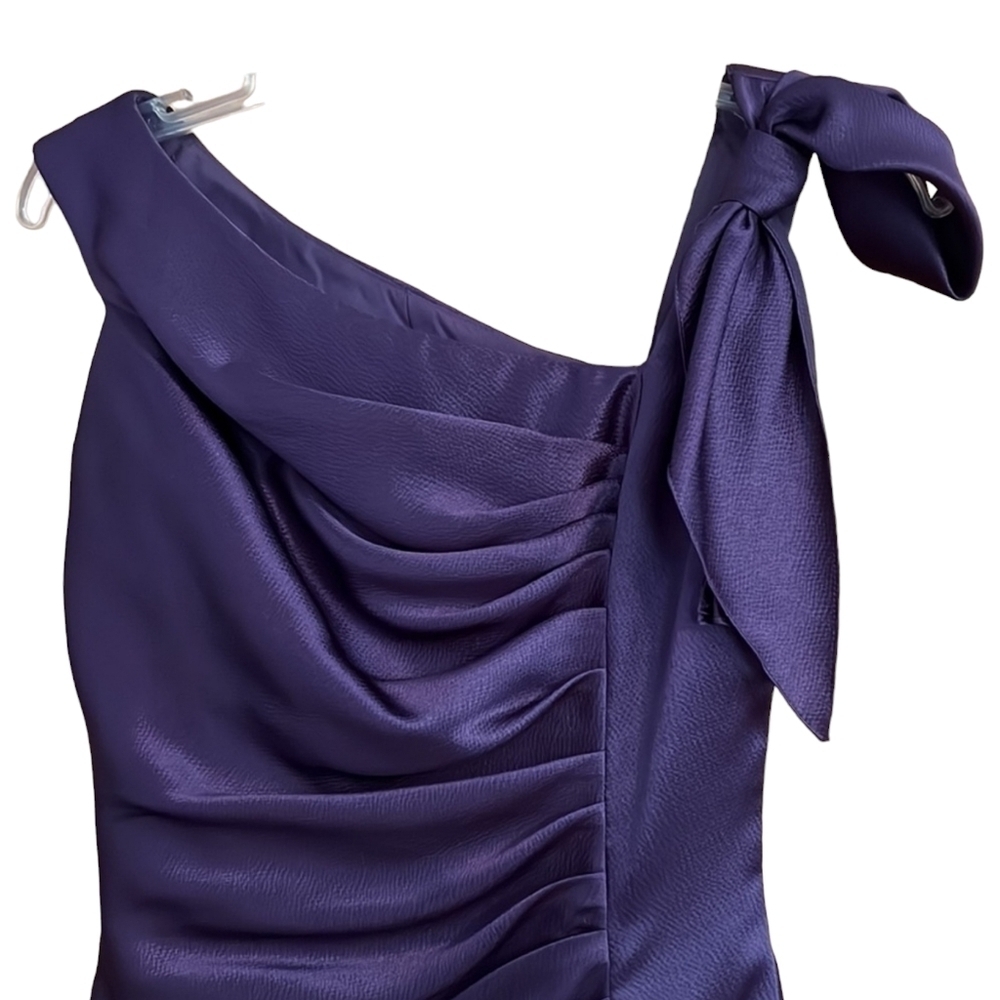 White by Vera Wang Ruched One Shoulder Purple Formal Party Dress, Size 6 - Picture 3 of 6